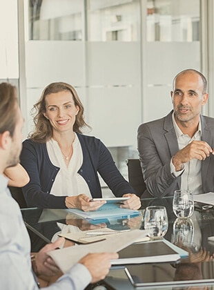 Corporate people are discussing in the office