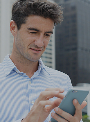 Men checking delivery messages from phone answering company on his smartphone